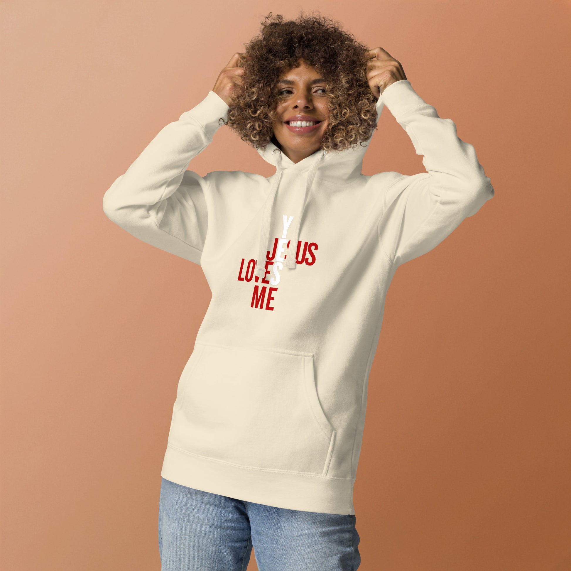 unisex hoodie bone white with christian graphic design