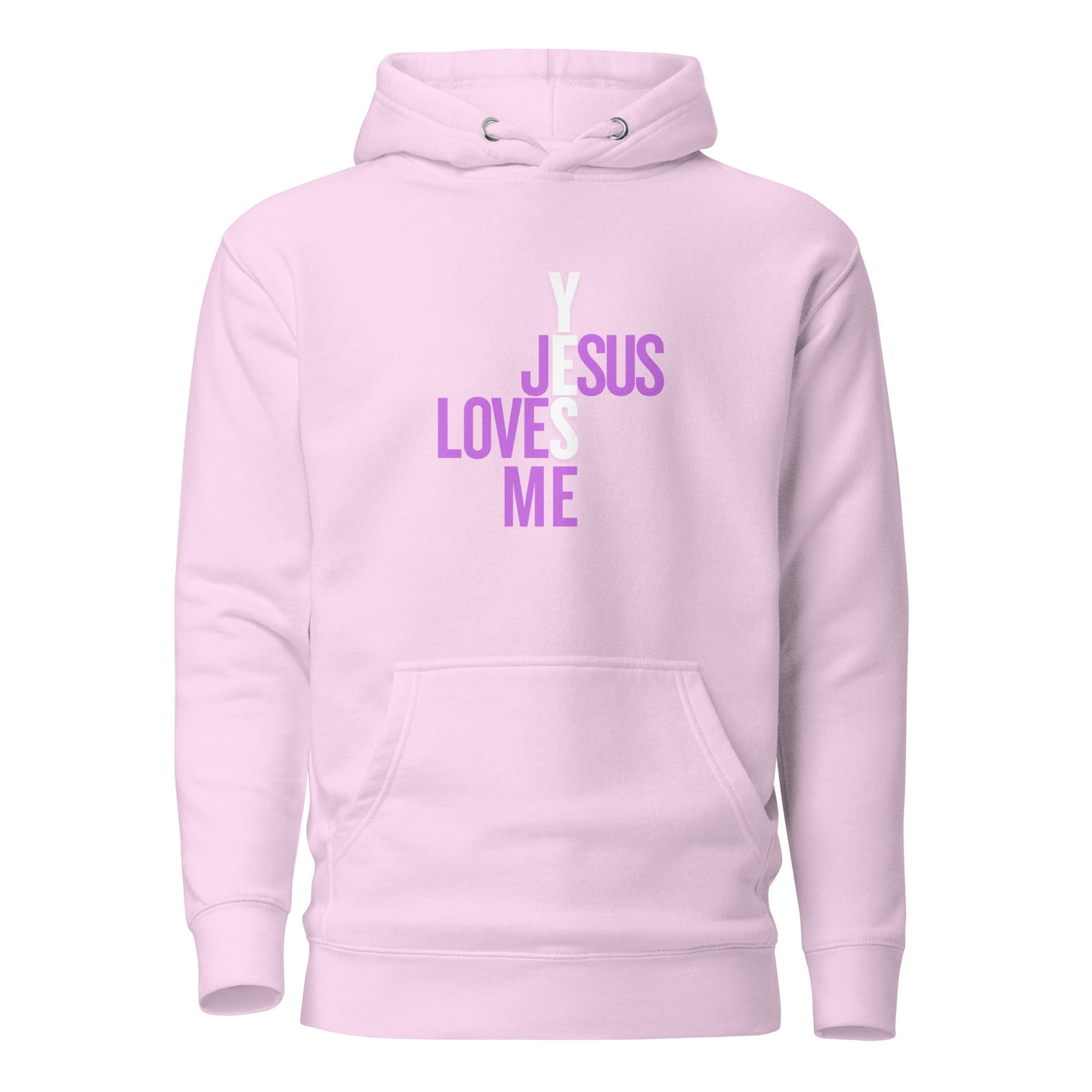 light purple unisex hooodie with graphic design.