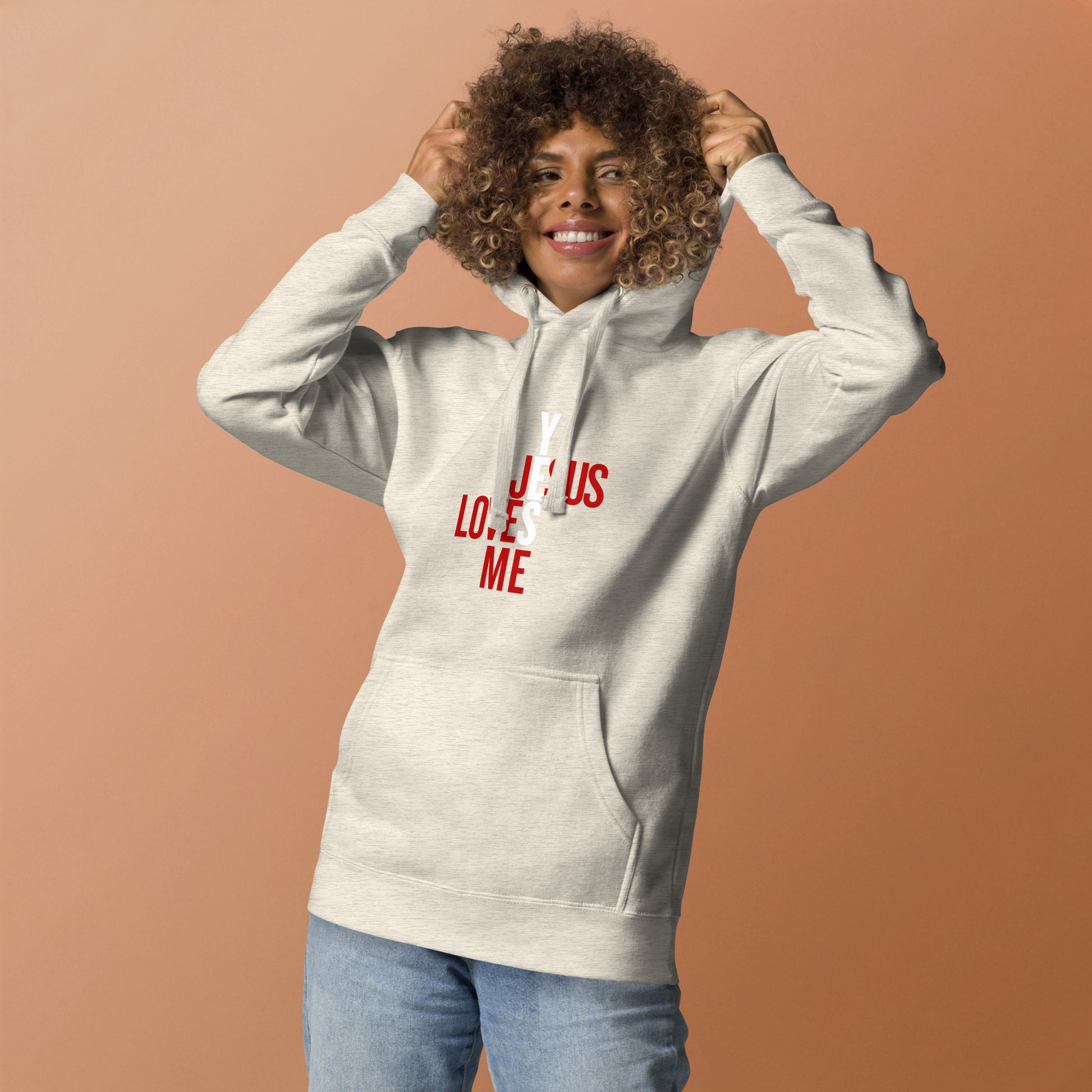 light grey unisex hoodie with christian graphic design 