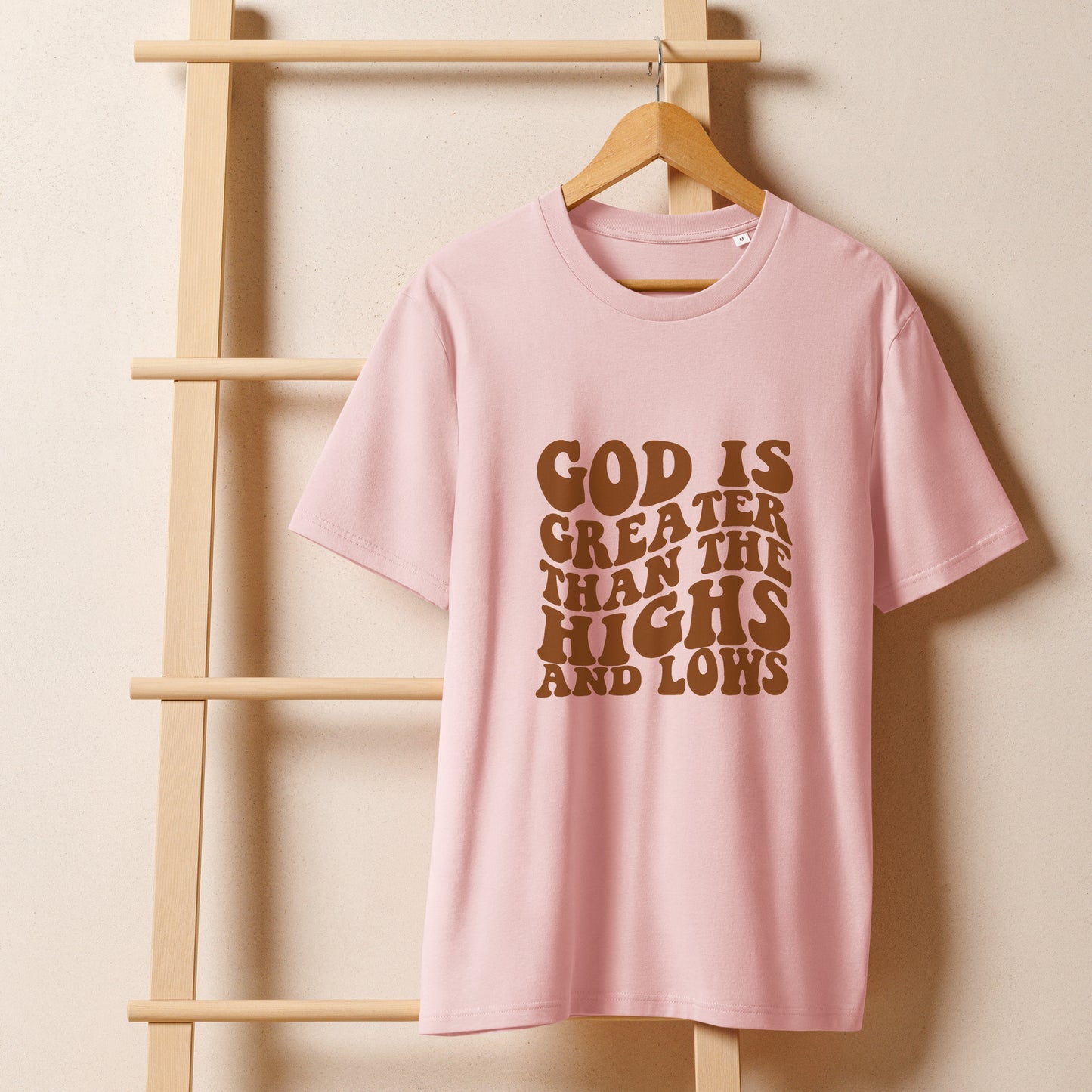 Pink Christian t-shirt with graphic design