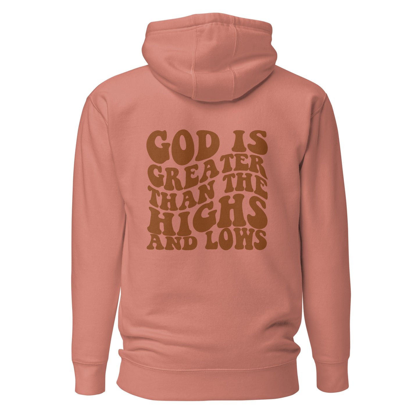 Christian apparel, Christian hoodie, pink with brown graphic design print, back view