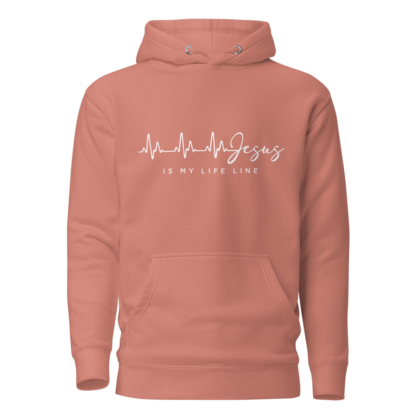 Christian apparel, Christian hoodie, pink, front view, graphic design