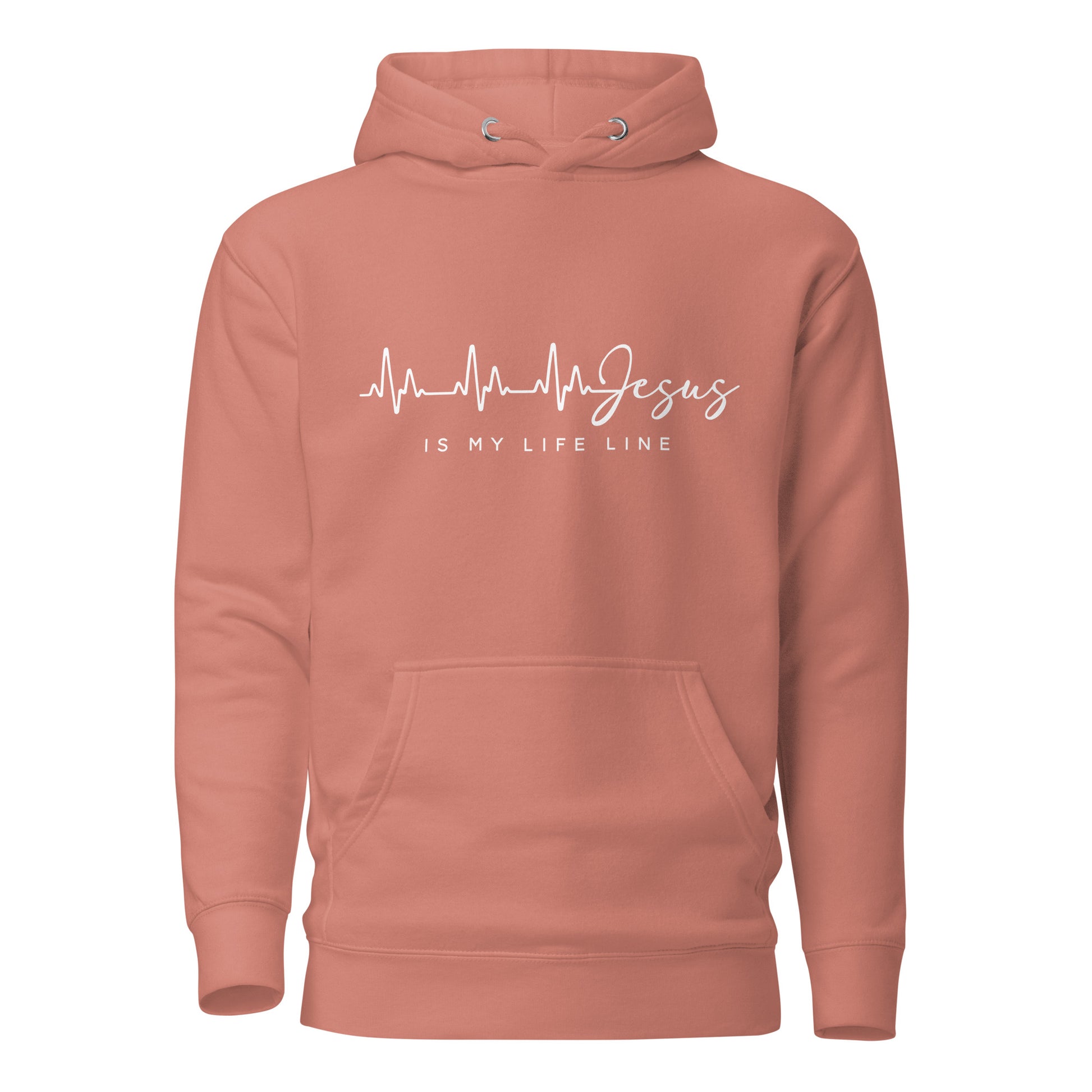 Christian apparel, Christian hoodie, pink, front view, graphic design