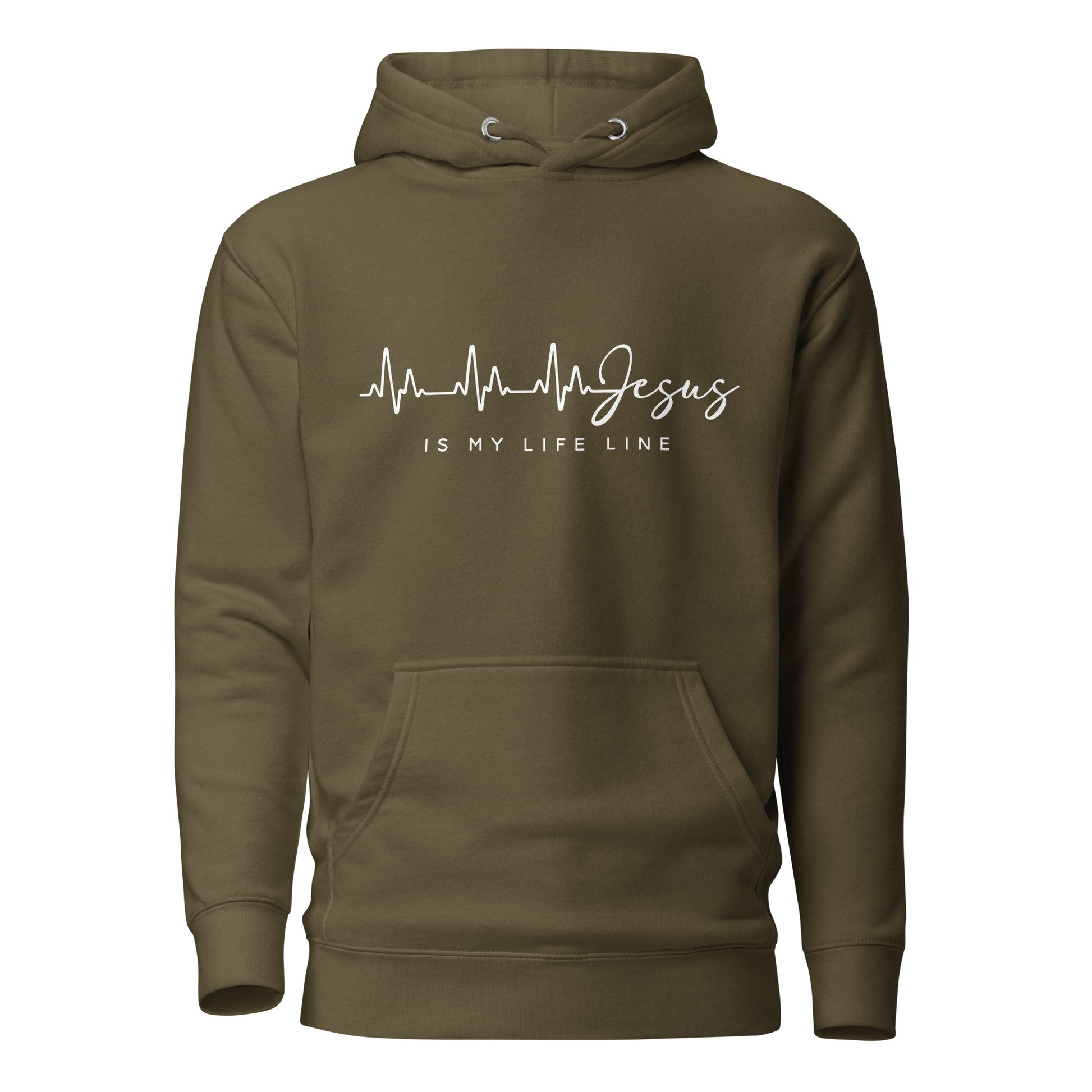 Christian apparel, Christian hoodie, olive green, front, graphic design
